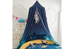 Bed Canopy for Kids, Printed Hanging Canopy for Baby Brib Kids Bed Room Decor Reading Nook Indoor Outdoor Playing Castle (Blu