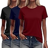 Ficerd Women's 3 Pack T Shirts Summer Casual Trendy Loose Fit Short Sleeve Crew Neck Tops Basics Workout Outfit Tee