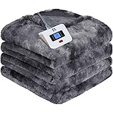 Sealy Electric Blanket Full Size, Heated Warming Blanket Faux Fur & Flannel with 10 Heating Levels & 1-12 Hours Auto Shut Off, Fast Heating, Machine Washable, Grey, 80 x 84 Inch