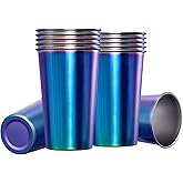 MEWAY 12 Pack 16oz Stainless Steel Pint Cup,Healthy Unbreakable and Stackable,Metal Drinking Glasses,Beer Glasses(Rainbow)