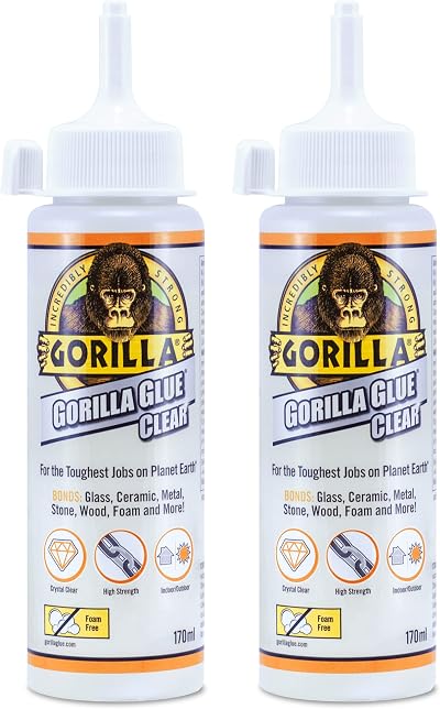 Gorilla Glue Clear 170ml 2 Pack - All Purpose, Water Resistant, Crystal Clear