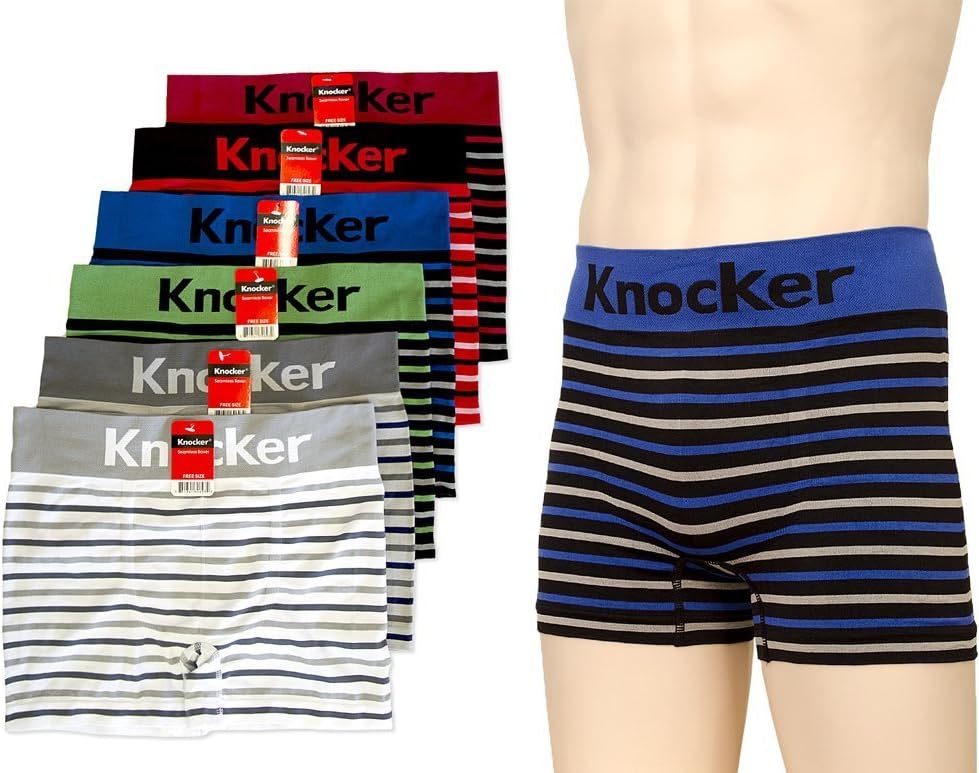 Knocker 6 PK Men`s Seamless Athletic Compression Boxer Briefs Underwear One Size