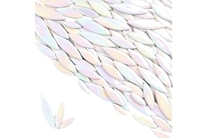 BTMIEY Leaf Petal Ceramic Mosaic Tiles for Crafts, 500g/1.1LB Irregular Mosaic Pieces, Petal Mosaic Tiles DIY Mosaic Making Stones for Craft Hobby Arts Wall Decoration (Iridescent White)