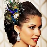 Yokawe Peacock Feather Hair Clip, Rhinestone Crystal Fascinator, 1920s Flapper,Vintage Style Hair Accessory