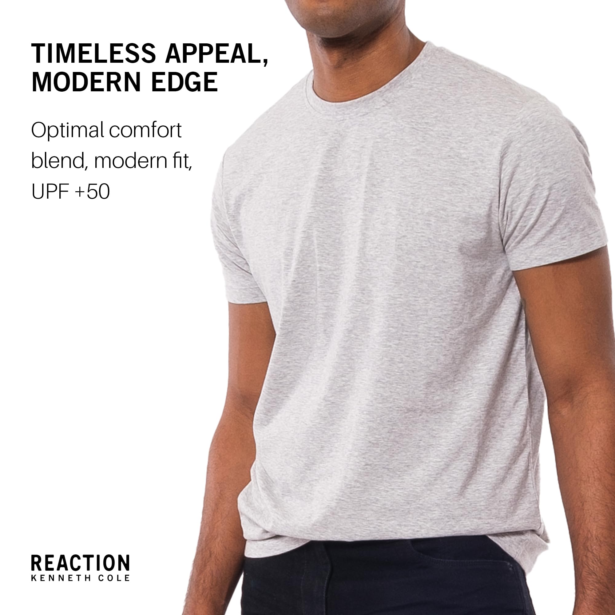 Kenneth Cole REACTION Mens T-Shirt Pack of 3 - UPF 50+ Cotton/Spandex Jersey Slim Fit T Shirts for Men (Black/White/Grey, Medium)
