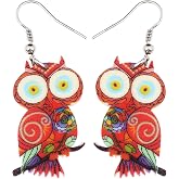 Acrylic Drop Owl Earrings Bird Dangle Funny Design Lovely Gift For Women By The Bonsny