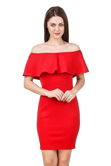 red off the shoulder dress casual