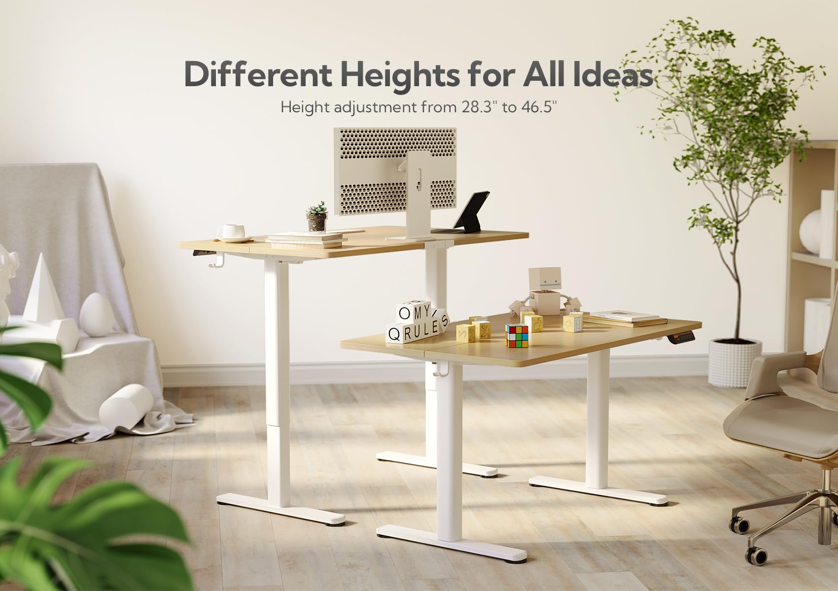 Claiks Electric Standing Desk, Adjustable Height Stand up Desk, 48x24 Inches Sit Stand Home Office Desk with Splice Board, White Frame/Nature Top