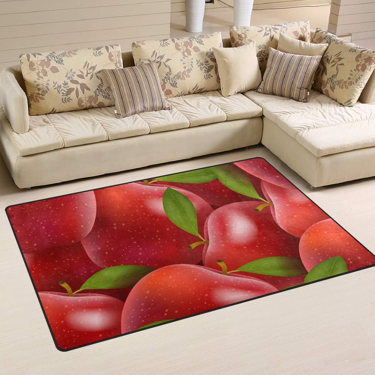 FOLPPLY Red Apple Fruit Pattern Area Rug, Non-Slip Carpet Floor Mats for Indoor Outdoor Front Door Bathroom Home Decor, 3' x 5'
