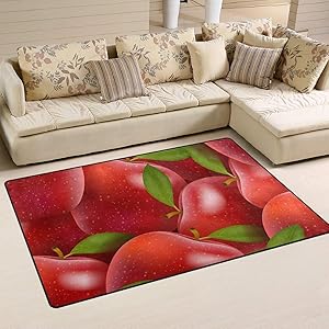 FOLPPLY Red Apple Fruit Pattern Area Rug, Non-Slip Carpet Floor Mats for Indoor Outdoor Front Door Bathroom Home Decor, 3' x 5'