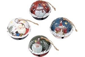 Attraction Design Christmas Jingle Bell Hanging Ornament Set of 4, 3X2.5 Inch Rustic Christmas Tree Snowman Decoration Bell Ornament Wall Door Hanging Decoration Party Decor Xmas Gifts (Jingle Bell B)