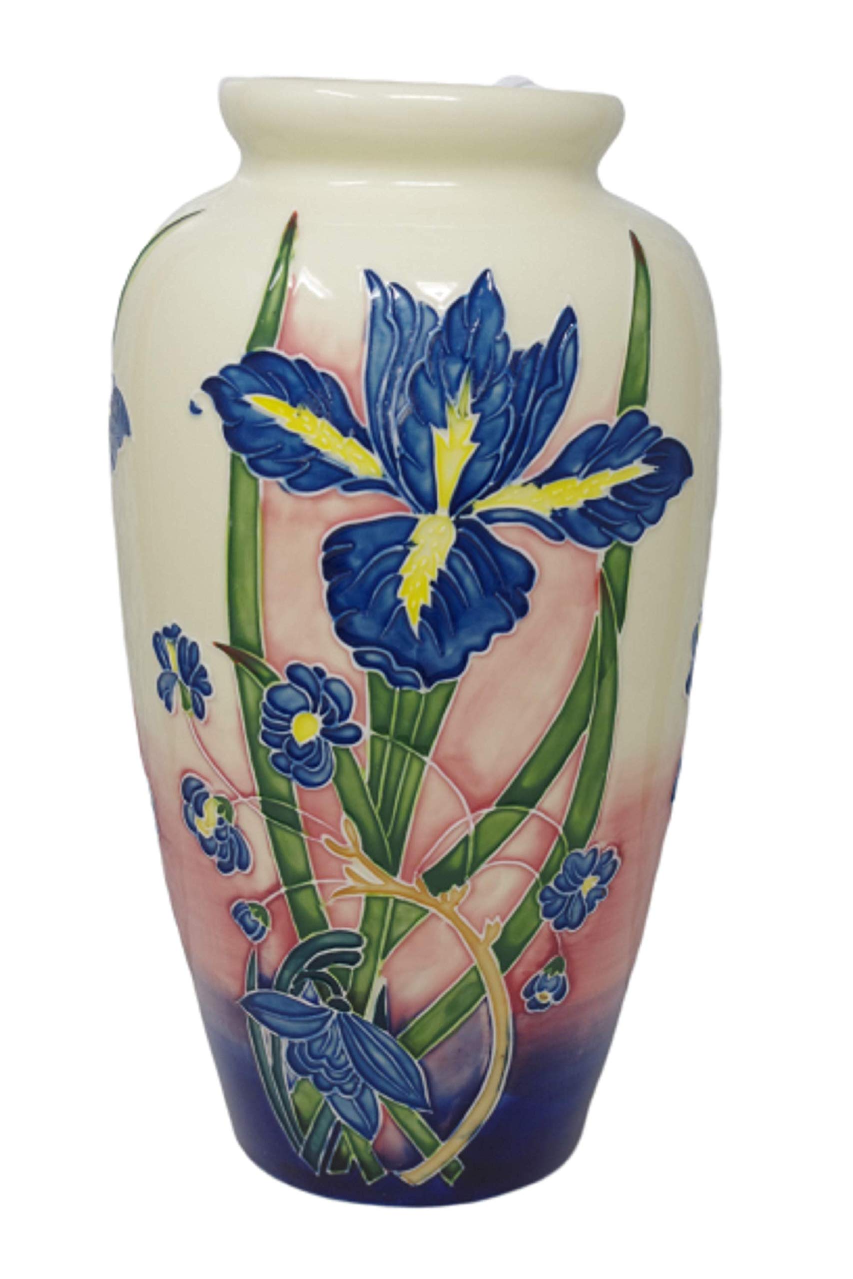 Old Tupton Ware Blue Iris Vase 1738 11" Hand Made Painted Floral Ex Lg New