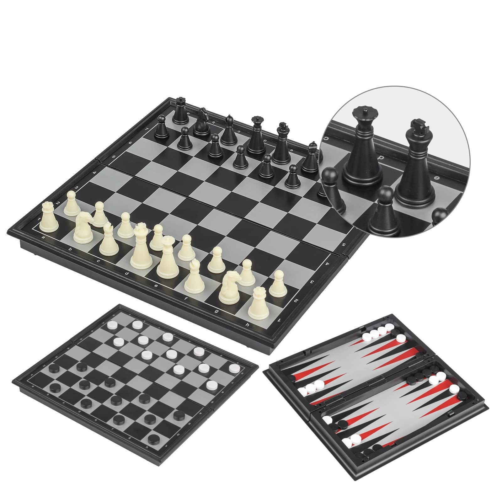 Andux Foldable Magnetic Three-in-one Board Game Set, Chess,Backgammon and Checkers CXYXQ-02 (S)