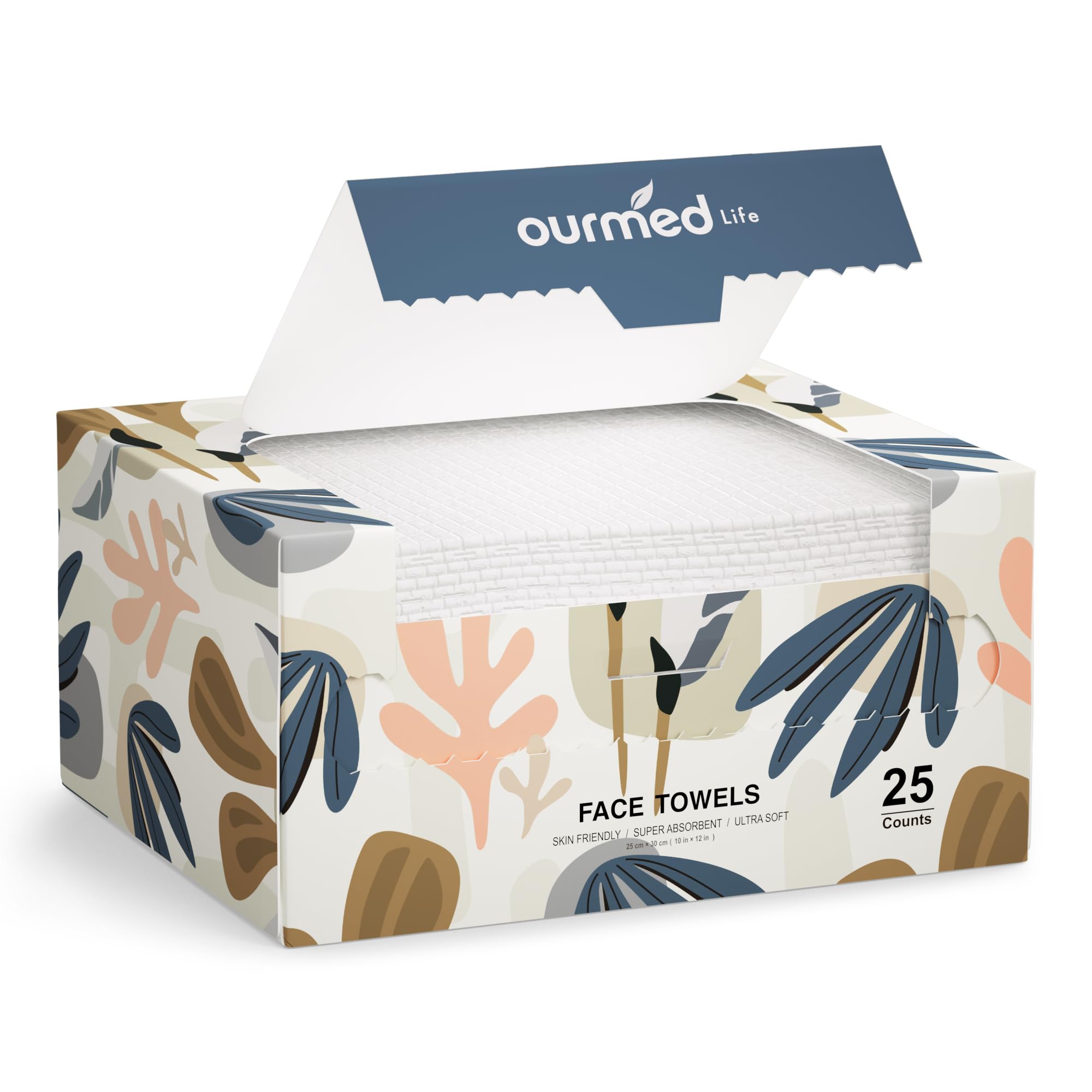 Ourmed Life Face Towels, Disposable Biodegradable Facial Towels for Sensitive Skin, Lint- Free Face Wipes for Washing Face, Skincare and Makeup Remover, Dry Wipes, 10"×12" Extra Large, 25 Count — image 1