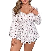 SOLY HUX Women's Plus Size T Shirt Floral Print Lace Trim Bishop Long Sleeve Ruffle Hem Tee Tops