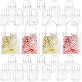 LEIFIDE 40 Pieces Clear Gift Bags with Handles, 5.9 x 5.1 x 2.76 Inch PVC Plastic Reusable Goodie Candy Treats Totes Bags Bulk for Shopping Wedding School Birthday Party Favor