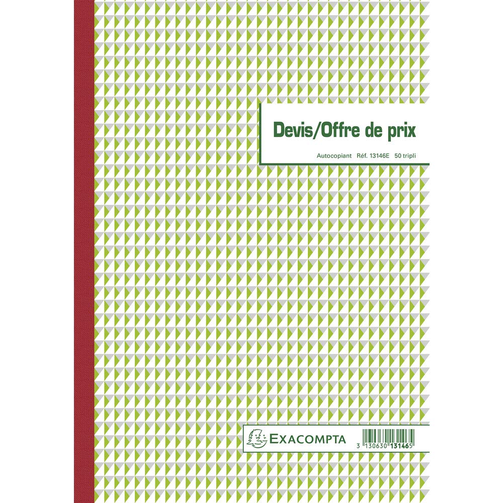 Exacompta - Ref. 13146AE - 1 Manifold Quote Price offer - 50 numbered carbonless sheets in 3 copies (1 original + 2 copies) - A4 format - made in France
