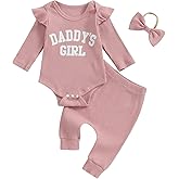 Tsnbre Newborn Baby Girl Outfits Daddys Girls Ruffle Long Sleeve Romper Top Pants Headband Infant Fall Winter Clothes