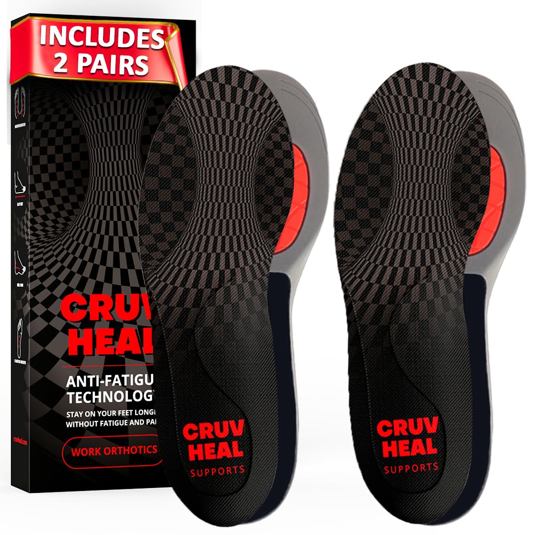 View 1 of 2 Packs of Work Orthotic Insoles - Anti Fatigue Medium Arch Support Shoe Insert Men Women - Plantar Fasciitis Flat Feet - Relieve Foot Pain - Work Boot Insoles Standing All Day (XL, Gray)