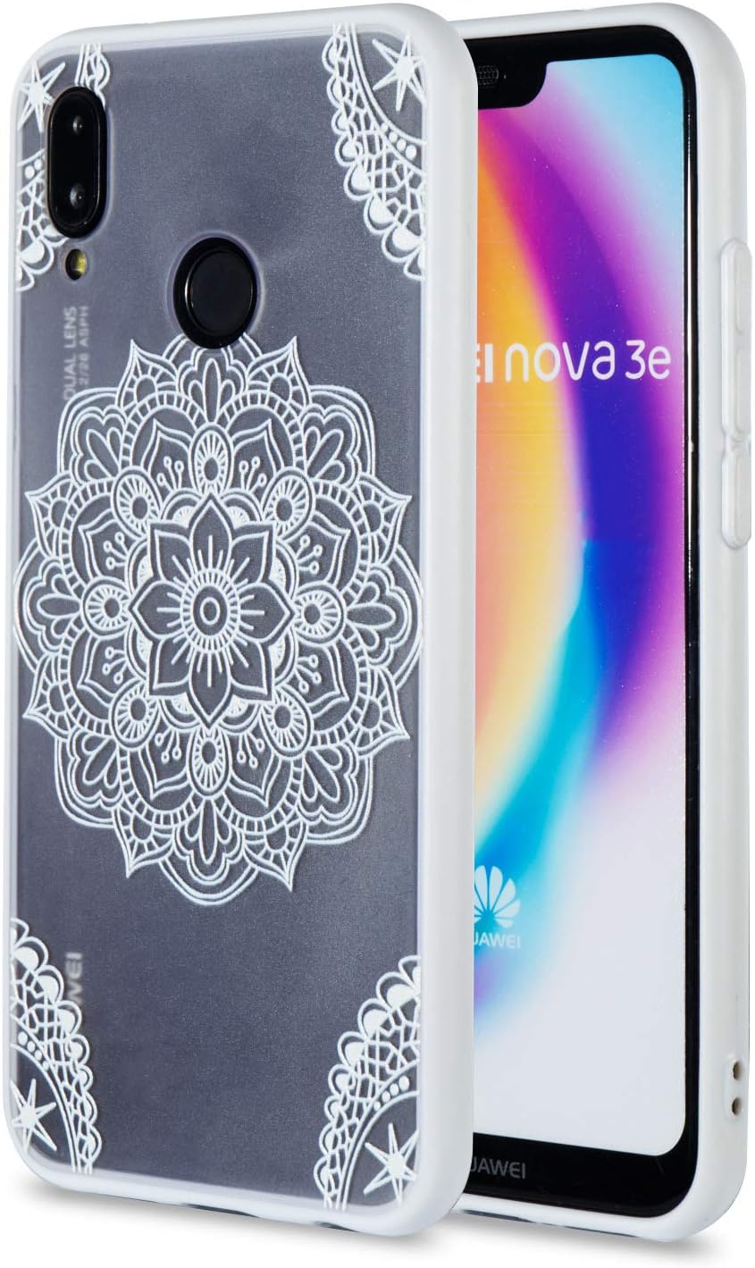 Tophung Huawei P20 Lite Case, Hybrid Transparent Clear Ultra Thin Slim Fit Cases Lace Relief Design Rigid Plastic Hard PC Protective Back Bumper Phone Cover for Huawei P20 Lite/Nova 3E White Mandala