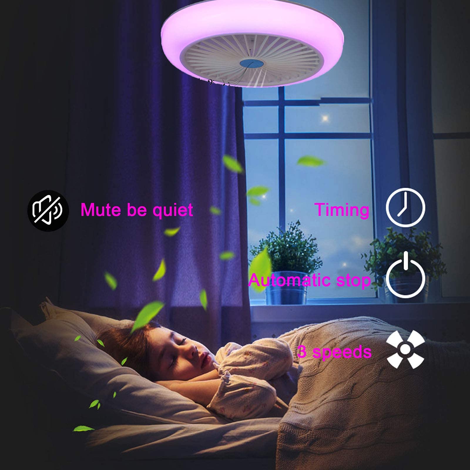 Ceiling Fans with Lights and Remote Bluetooth, RGB Dimmable LED Enclosed Ceiling Fans for Kids Room, with Bluetooth Speaker And 3 Colors Led Light, 3 Wind Speed & App-Timing Setting, White 17.7''