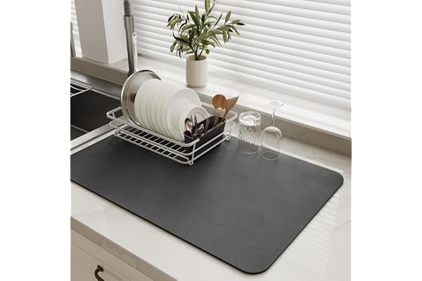 MontVoo-Absorbent Dish Drying Mat-Kitchen Counter Rubber Backed Water Absorbing Drying Mat-Hide Stain Under Dish Mat Quick Dr