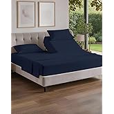 Split Head King Sheets Set - Top Split King Sheets for Adjustable Beds, Easy-Fit Split Head King Mattress - Flex Split Top King Sheets, Easy-Fit, Breathable, Deep Pocket Split King Sheets - Navy Blue