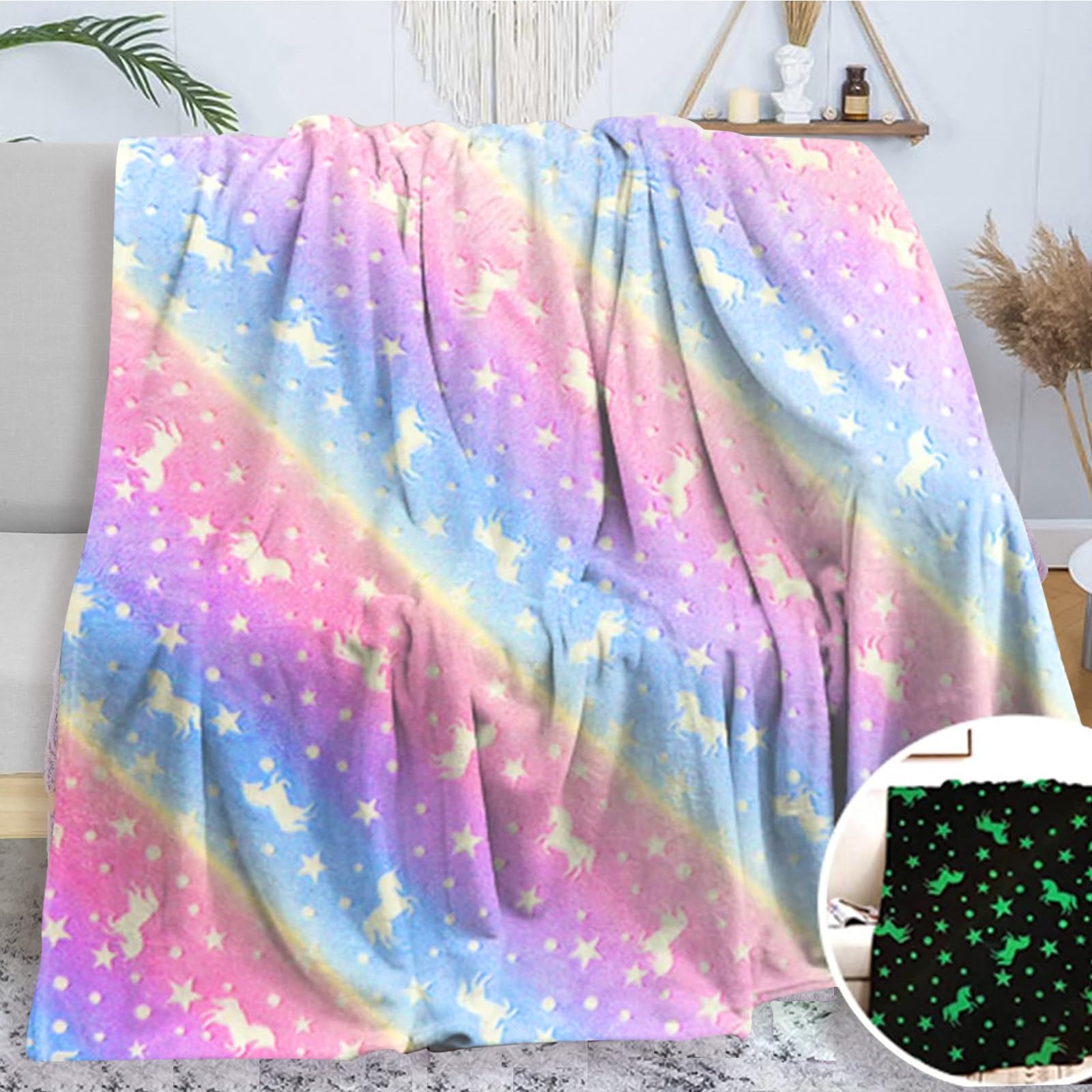 LXTOPN Glow in The Dark Throw Blanket, Soft Flannel Fleece Blanket, All Season Unicorn Blanket for Kids Girls Boys Adults Gifts — image 1