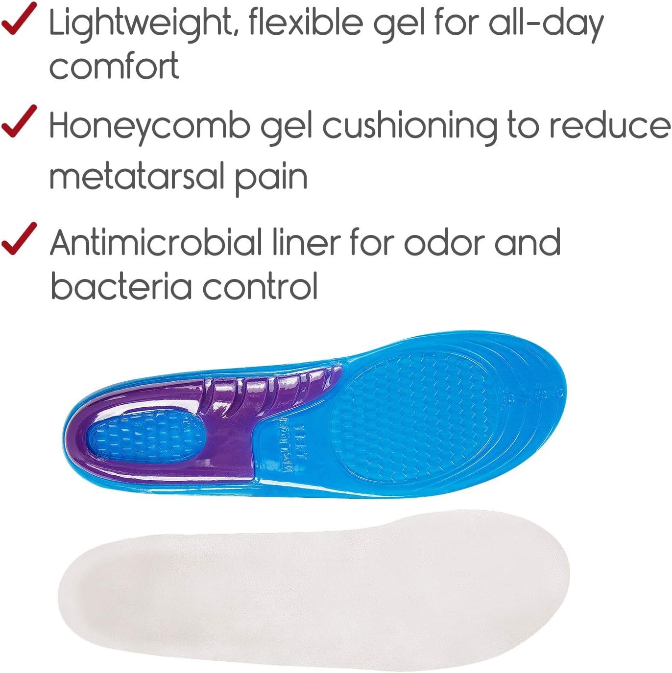 Envelop Gel Insoles - Shoe Inserts for Walking, Running, Hiking - Full Length Orthotics for Men, Women - Cushion Soles for Heels, Arch Support, Plantar Fasciitis, Massaging Flat Feet - Fits Work Boots: Health & Personal Care