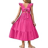 Arshiner Girls Summer Tie Back Dress Tween Boho Casual Square Neck Flutter Sleeve Maxi Dresses with Pockets