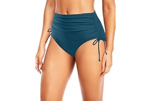 Holipick Women Retro High Waisted Bikini Bottom Highrise Ruched Side Tie Swim Briefs