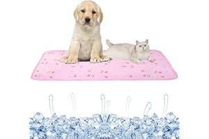 SEIS Dog Ice Pad Ice Silk Cats Kennel Mat Pet Cooling Pad Summer Cool Bamboo Mat Breathable Pad (Pink Cat, L