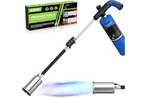 DORLOTI Weed Torch Propane Burner Blow Torch Weed Burner Flamethrower with Adjustable Flame and Ergonomic Anti-slip Rubber Handle for Weeding,Melting Ice,Charcoal Starter(Fuel Cylinder Not Included)