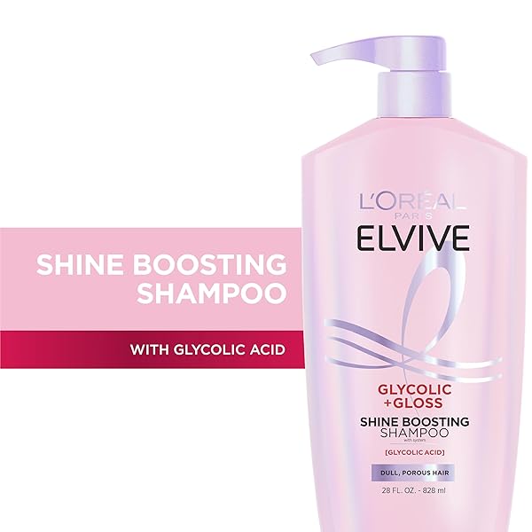 L’OREAL PARIS ELVIVE GLYCOLIC + GLOSS SHINE BOOSTING SHAMPOO, CLEANSES AND SMOOTHS DULL, POROUS HAIR INTO HIGH-SHINE, GLOSSY HAIR, 28 FL OZ