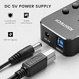 RSHTECH USB Hub 7 Port USB 3.0 Aluminum Splitter w/ On/Off Switches & 5V Power view 4