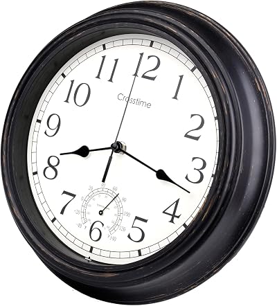 Crosstime Outdoor Clock 12 Inch Bronze Waterproof Thermometer Wall Clock