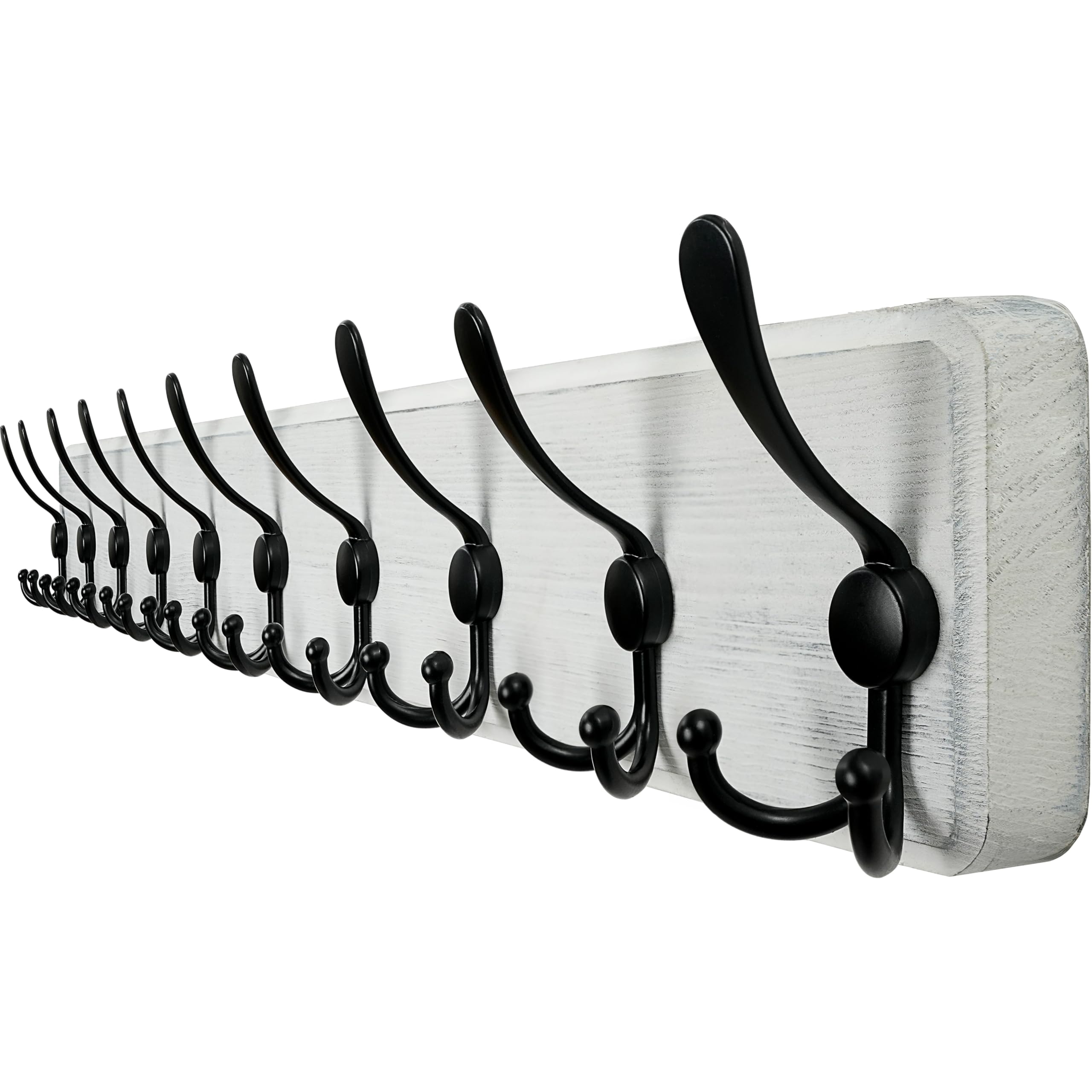 WEBI Coat Rack Wall Mounted,98cm Long,Wood Coat Hooks Wall Mounted,Coat Hanger Wall,Hook Rack Rail,10 Triple Hooks for Hanging Clothes,Jacket,Rustic White