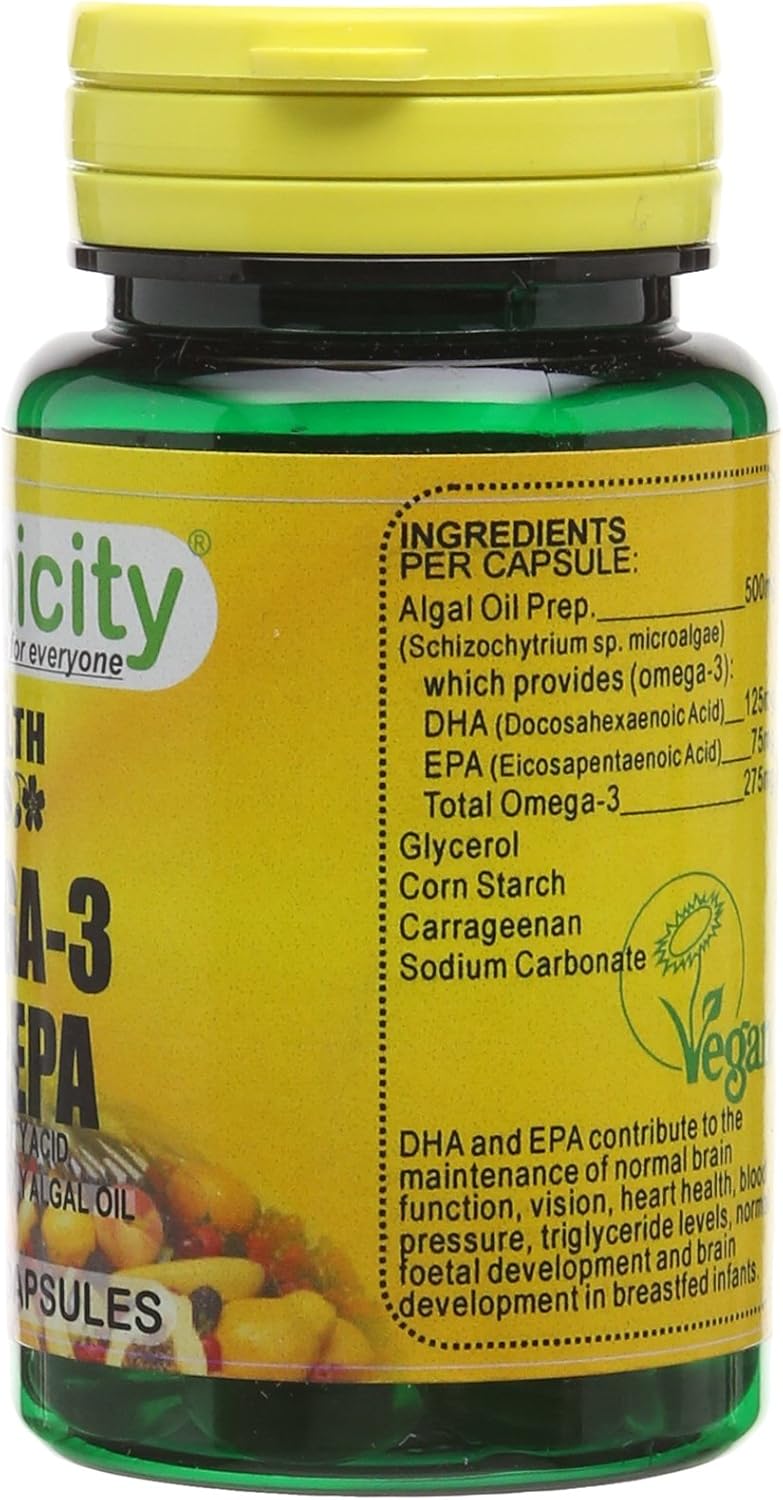 Veganicity Omega-3 DHA:EPA 500mg : Algal Oil Omega-3 Fatty Acid : 60 Vcaps, in a Planet-Friendly 99% Recycled Pot - Image 3