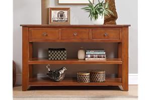 LKTART Solid Wood Console Table Entryway Table with Storage Drawers and Bottom Shelf Sofa Table for Storage Entry Hallway Foyer Sofa Rectangular Side Table(48.8" Brown
