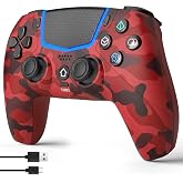 linhugame Wireless Controller for PS5/Pro/Slim/PC -Camo Red | Hall Joysticks/Turbo/6-Axis Gyro/Touchpad/3.5mm Audio Jack/Speaker/Compatible with original charging dock
