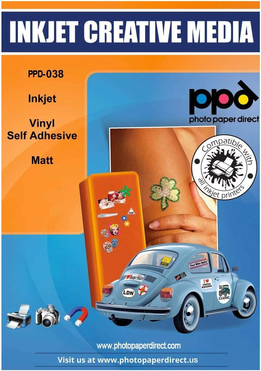 PPD Inkjet Matte Creative Vinyl Stickers LTR 8.5x11" 4.7mil x 40 Sheets (PPD038-40) : Office Products