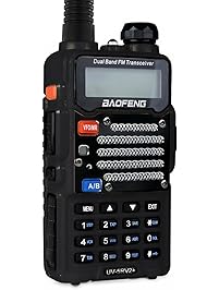 Baofeng Black UV-5R V2+ Plus (USA Warranty) Dual-Band 145-155/400-480 MHz FM Ham Two-way Radio, Improved Stronger Case, Enhanced Features