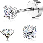 GEMQUEEN Moissanite Earrings 925 Sterling Silver Studs 0.07-3CT | 14K Gold Plated Moissanite Stud Earrings Hypoallergenic for Women Men Trendy, Brilliant Round Cut, D Color VVS1 Clarity