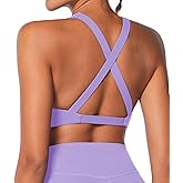 Sunzel Women's Sports Bra Criss Cross Back Yoga Crop Top with Removable Pads Double Lined V Neck Wirefree Padded Workout Bra
