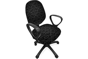 Ambesonne Dark Grey Office Chair Slipcover, Black Damask and Floral Elements Oriental Antique Ornament Vintage, Protective Stretch Decorative Fabric Cover, Standard Size, Charcoal Grey
