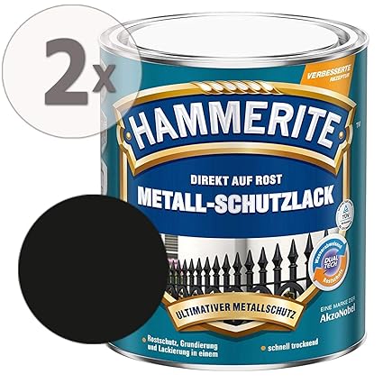 Hammerite Metall-Schutzlack matt Grundierung Rostschutz schwarz Sparpaket, 2 x 750 ml