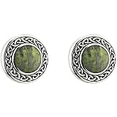 Biddy Murphy, Irish Connemara Marble Round Stud Earrings Sterling Silver for Women, Traditional Woven Celtic Knot, Made in Ireland by Artisan Jewelers