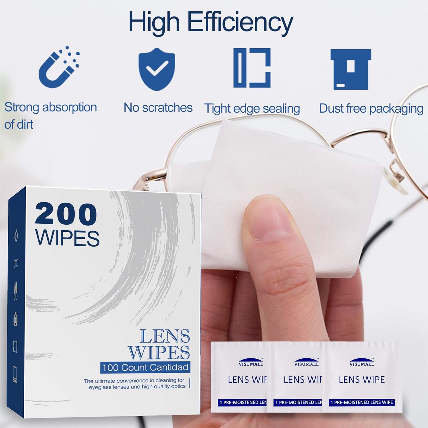Eyeglass Cleaner Lens Cleaning Wipes-200 Individual Wrapped Pre-Moistened Glasses Cleaning Wipes | Suitable for Glasses, Sunglasse, Phone, Camera Lense, Computer Screen | Quick-Dry, Streak-Free: Health & Personal Care