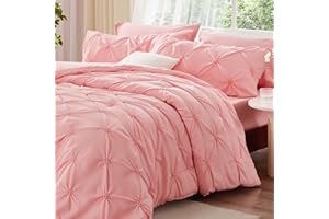 BEDELITE Queen Comforter Set Pink - 3 Pieces Boho Pintuck Bedding Sets, Queen Size Bed Set with 2 Pillow Shams for All Season