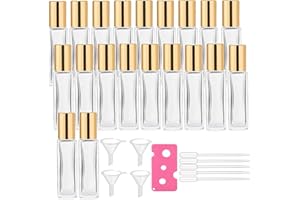 wifreo 20Pcs 10ml Glass Roll On Bottle for Essential Oils, Eco-friendly Refillable Clear Perfume Sample Bottles with Stainless Steel Roller Ball - Portable & Practical